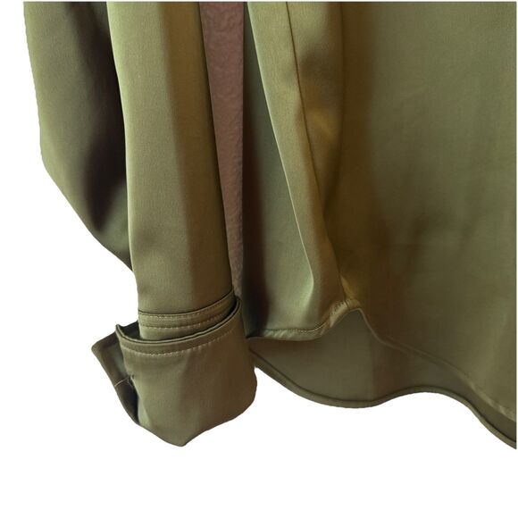 Good American Womens Juniper Green Long Sleeve Shirt Top Size S / M Satin Like - Picture 4 of 10